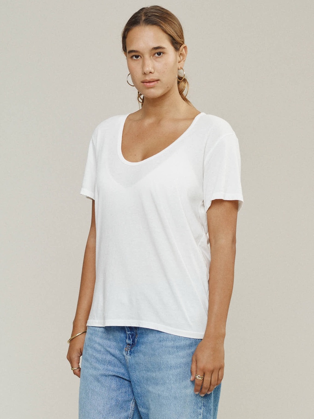 Jungmaven White Scoop Neck Short Sleeve Tee